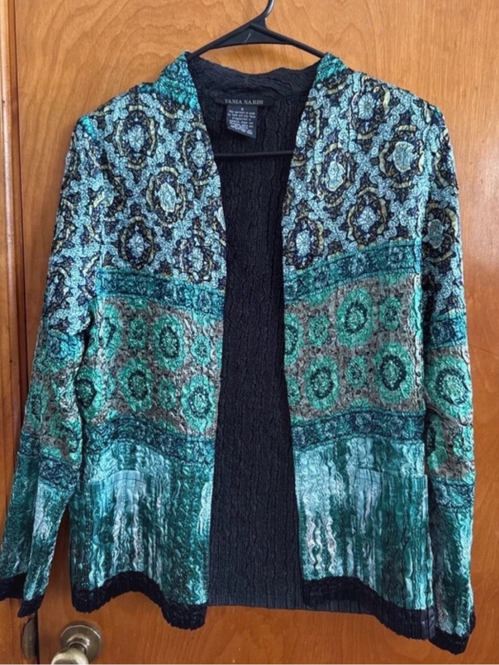Teal/Blue Patterned Open-Front Blazer/cardigan